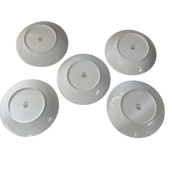 Bronzik Holt-Howard Japan 5 salad/soup bowls white with gold decoration 7.5” MCM - Picture 2 of 7